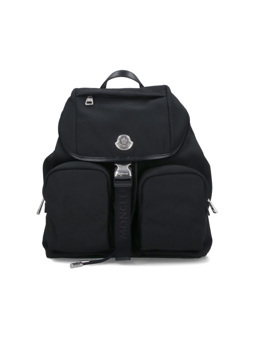 Moncler Black Leather-trimmed Backpack With Multiple Zip Pockets In Black