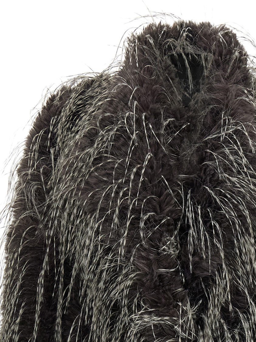 B&b Couture Eco Fur Long Hair Coat In Gray