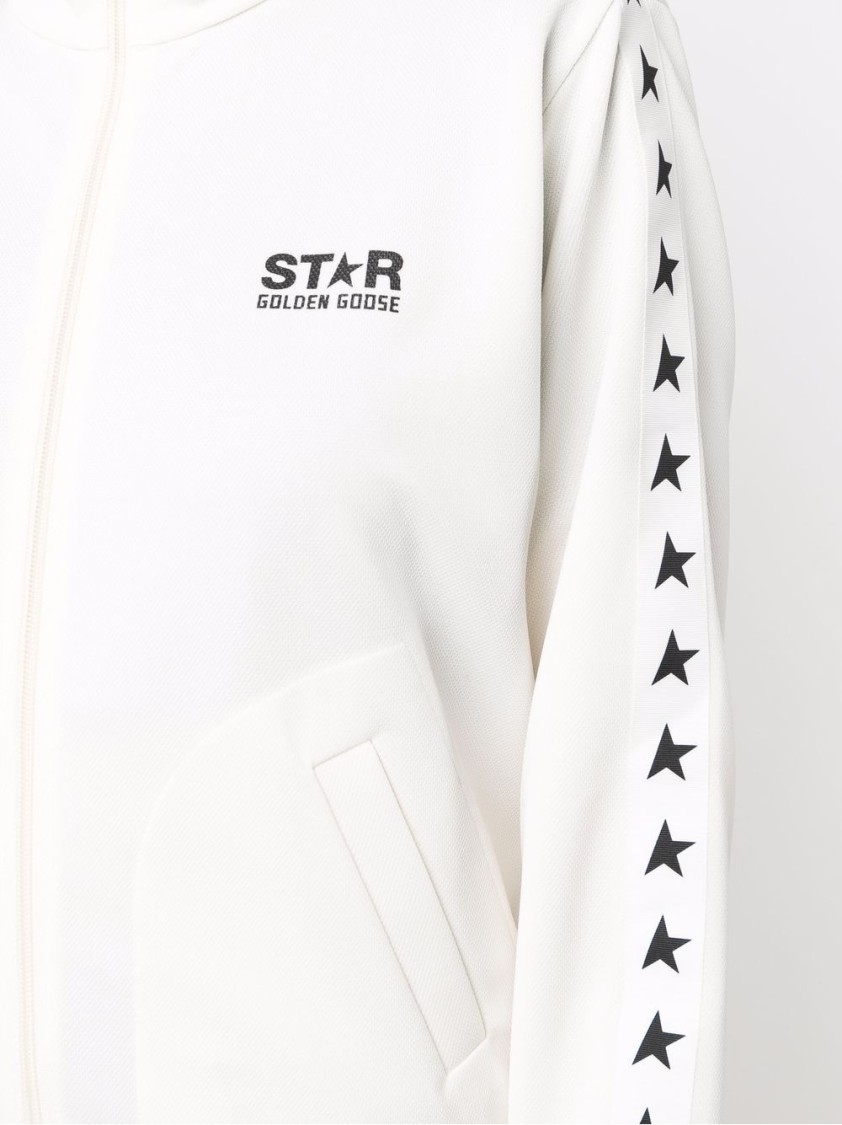 Golden Goose Zipped Sweatshirt With Grosgrain Strip And Stars Clothing In White