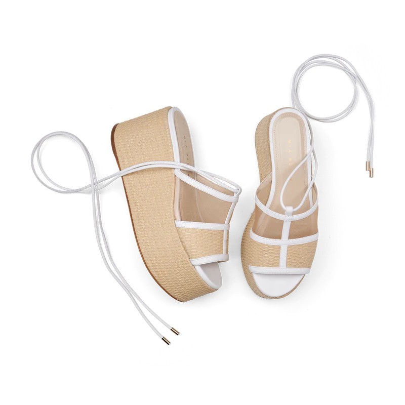 M+e' Heel Platform Sandals With Woven Base In Neutral
