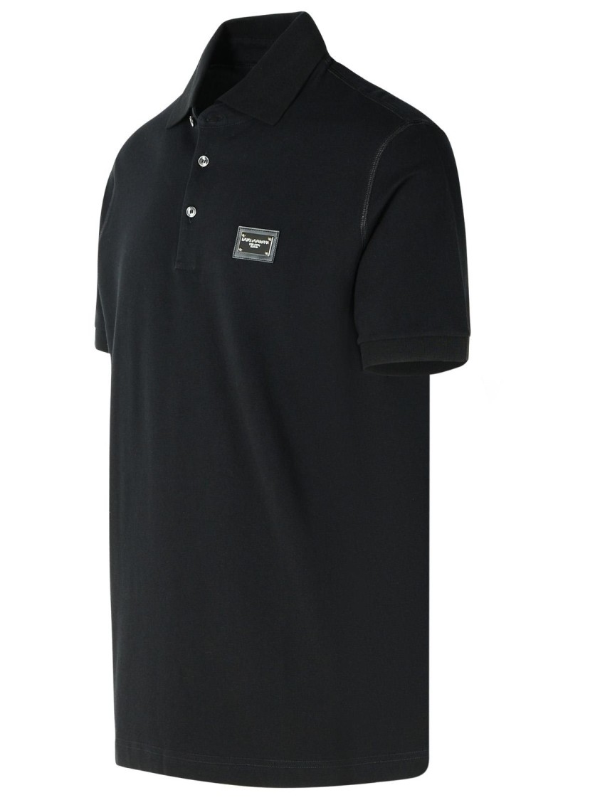 Dolce & Gabbana Cotton Polo Shirt With Buttoned Collar And Ribbed Accents In Black