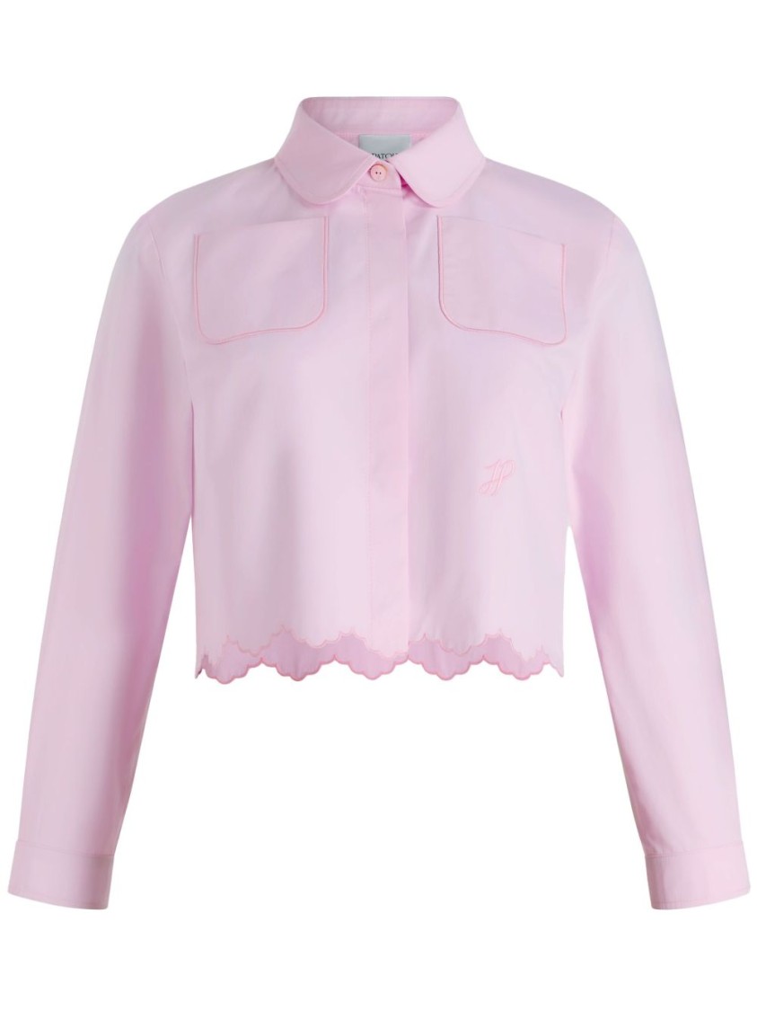 Patou Cropped Scalloped Shirt In Organic Cotton Poplin In Pink
