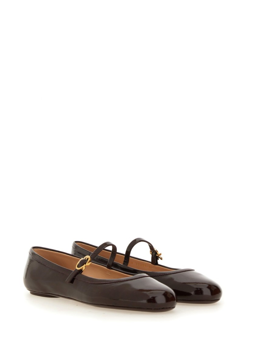 Shop Gianvito Rossi "carla" Dancer Brown Ballet Flats In Burgundy