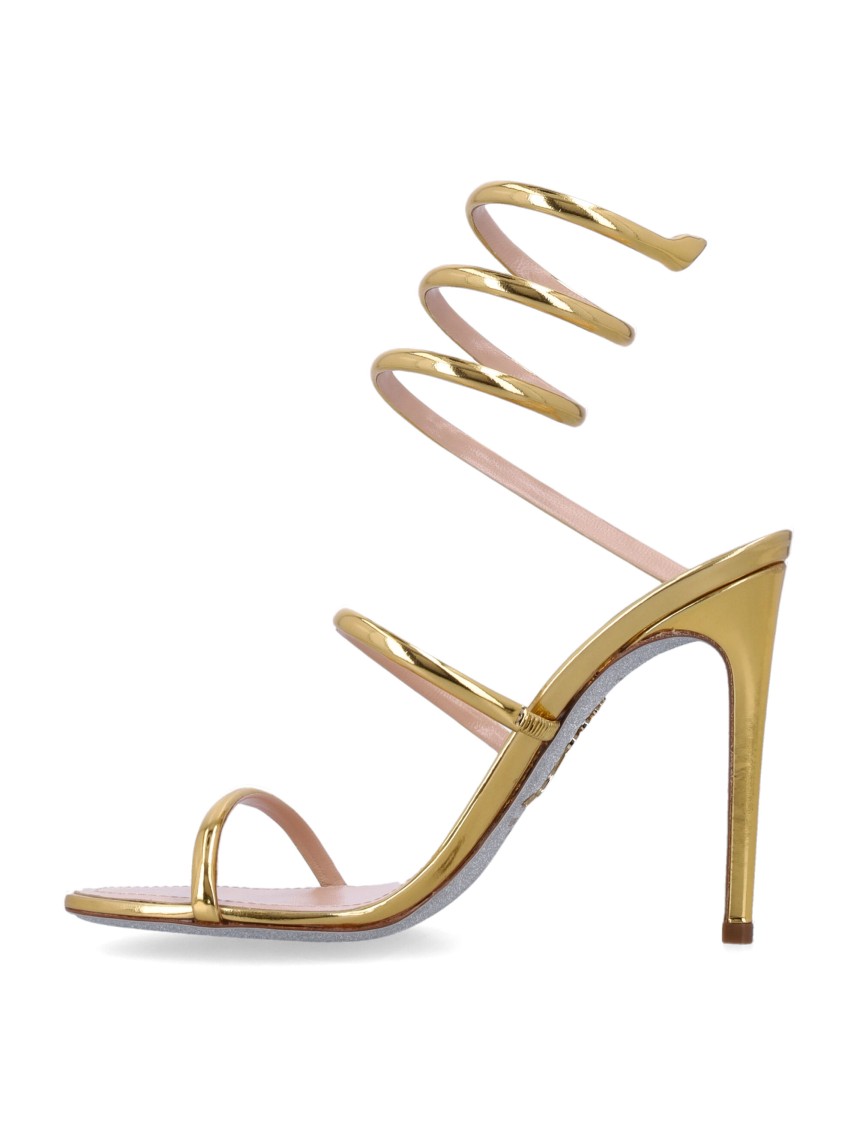 René Caovilla Cleo Metallic Mini Sandal With High Stiletto Heel In Gold