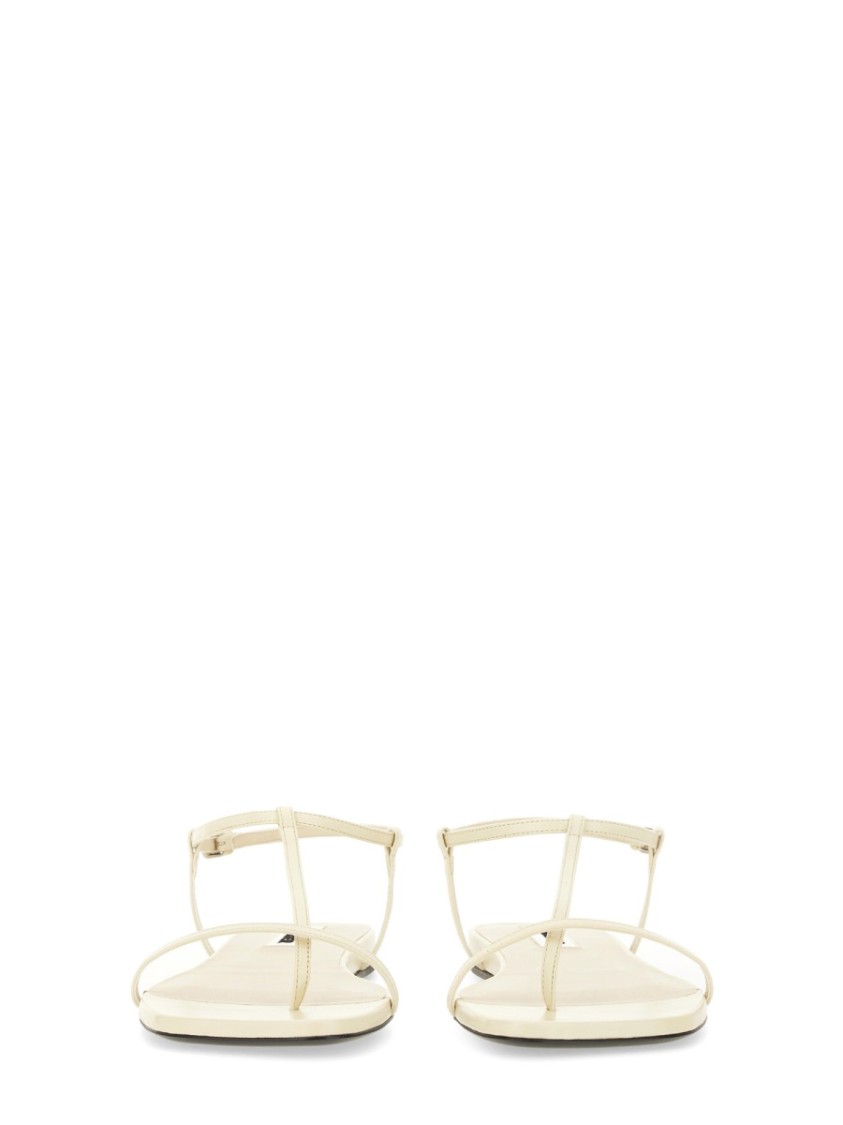 Shop Jil Sander Leather Sandals With Ankle Strap In White