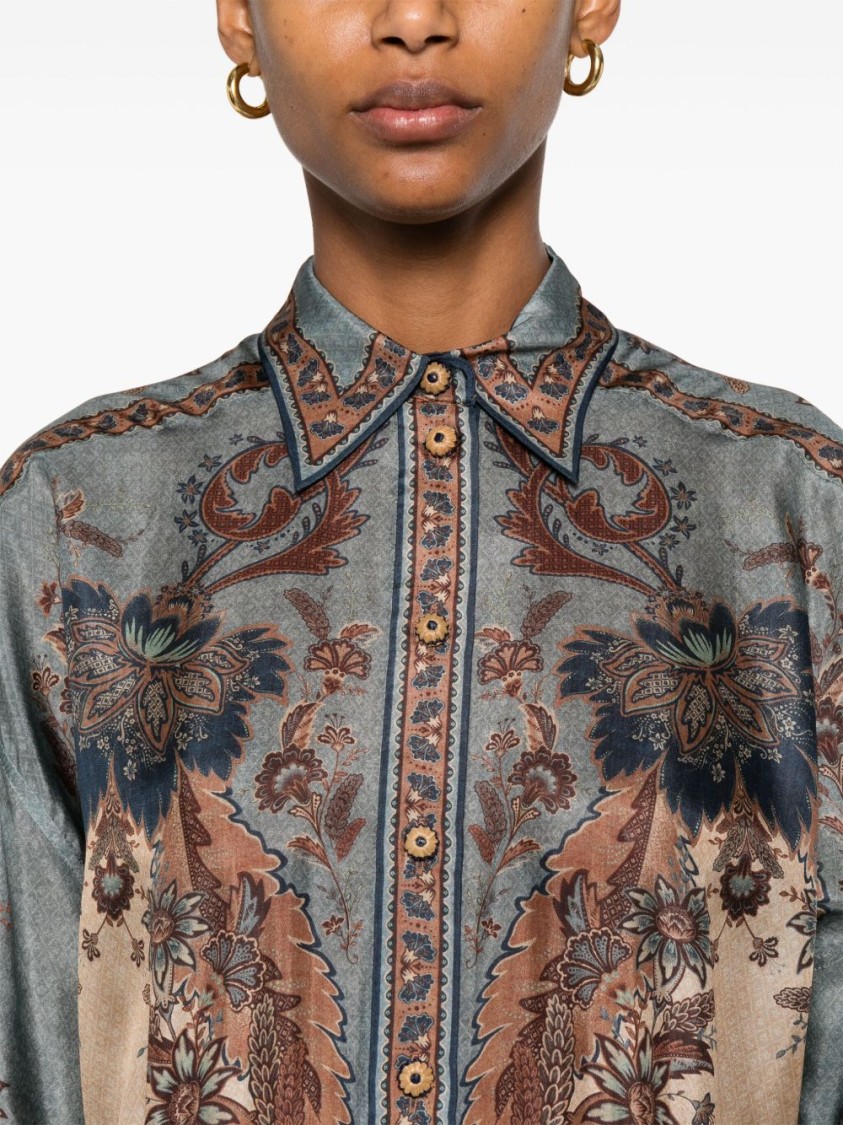 Zimmermann Ascension Manstyle Printed Silk Shirt In Gray