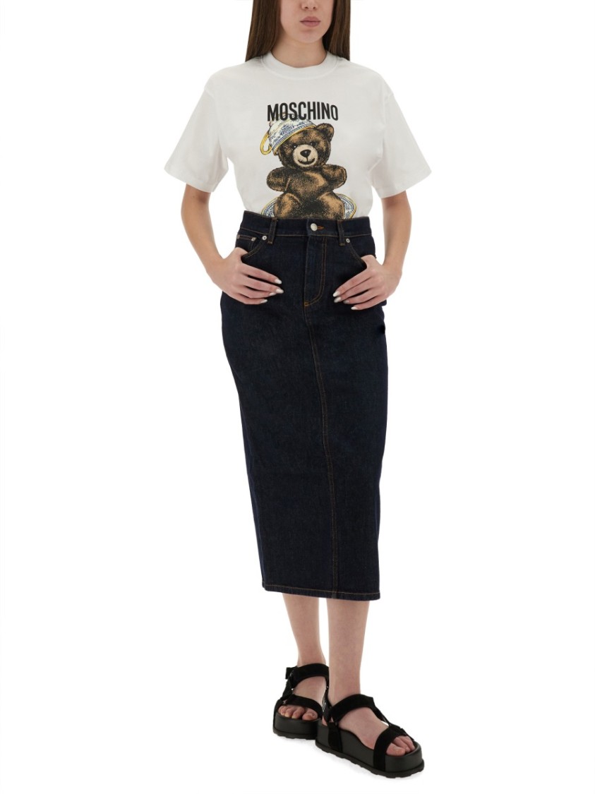 Moschino Crew Neck Graphic Print Short Sleeves Tshirt In White