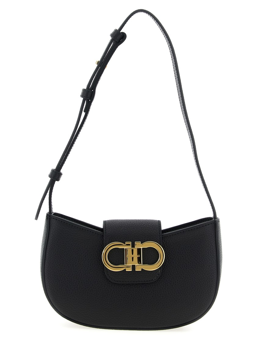Ferragamo Gabry Black Calf Leather Shoulder Bag