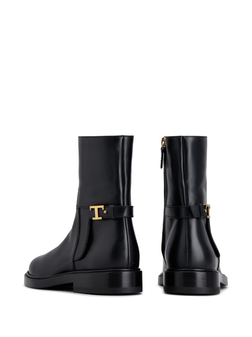 Tod's Minimalist Black Ankle Boots With Gold Accent In Black