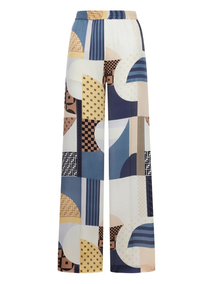 Fendi Pantalone Pigiama In Crêpe Stampata   Donna In Blue