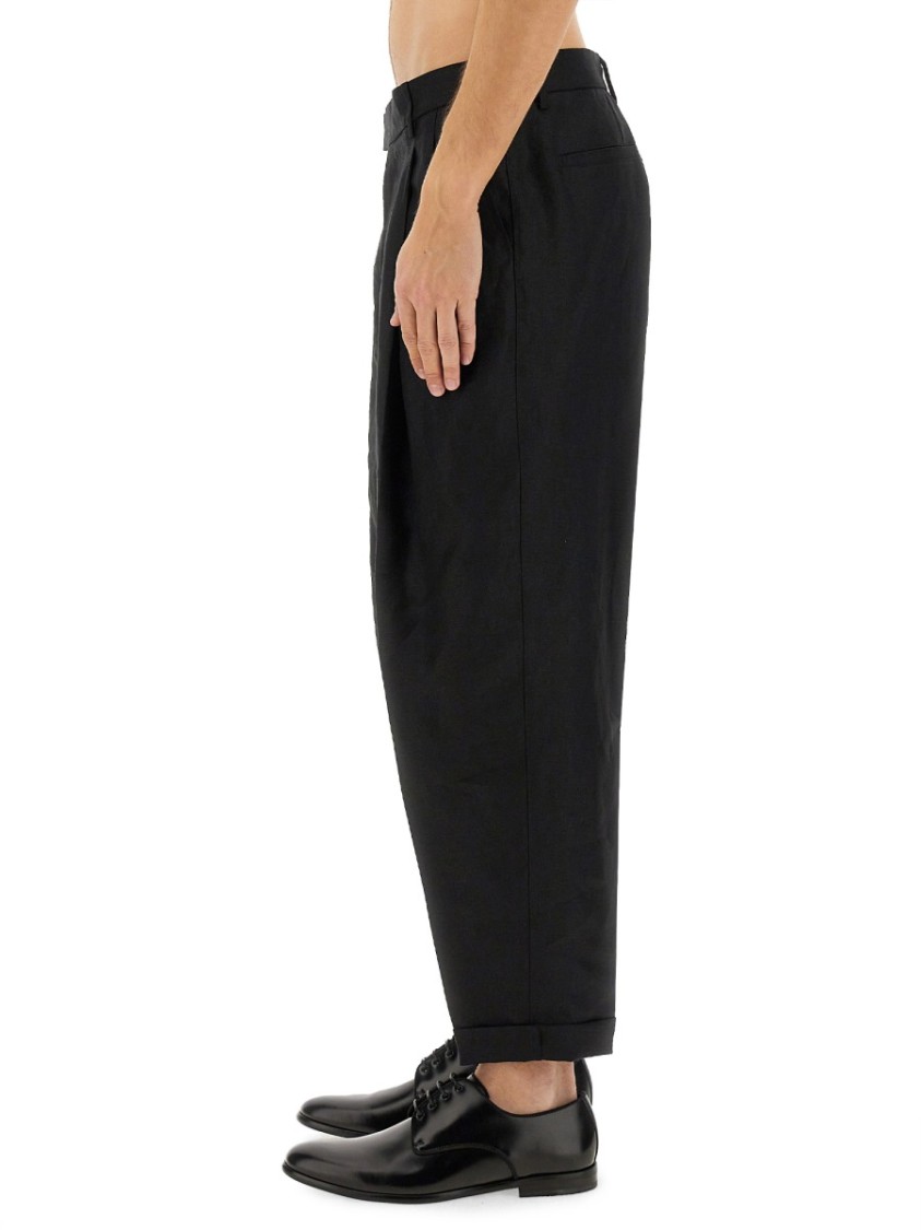 Dolce & Gabbana Black Pants With Turn-up Hem In Linen Man In Black