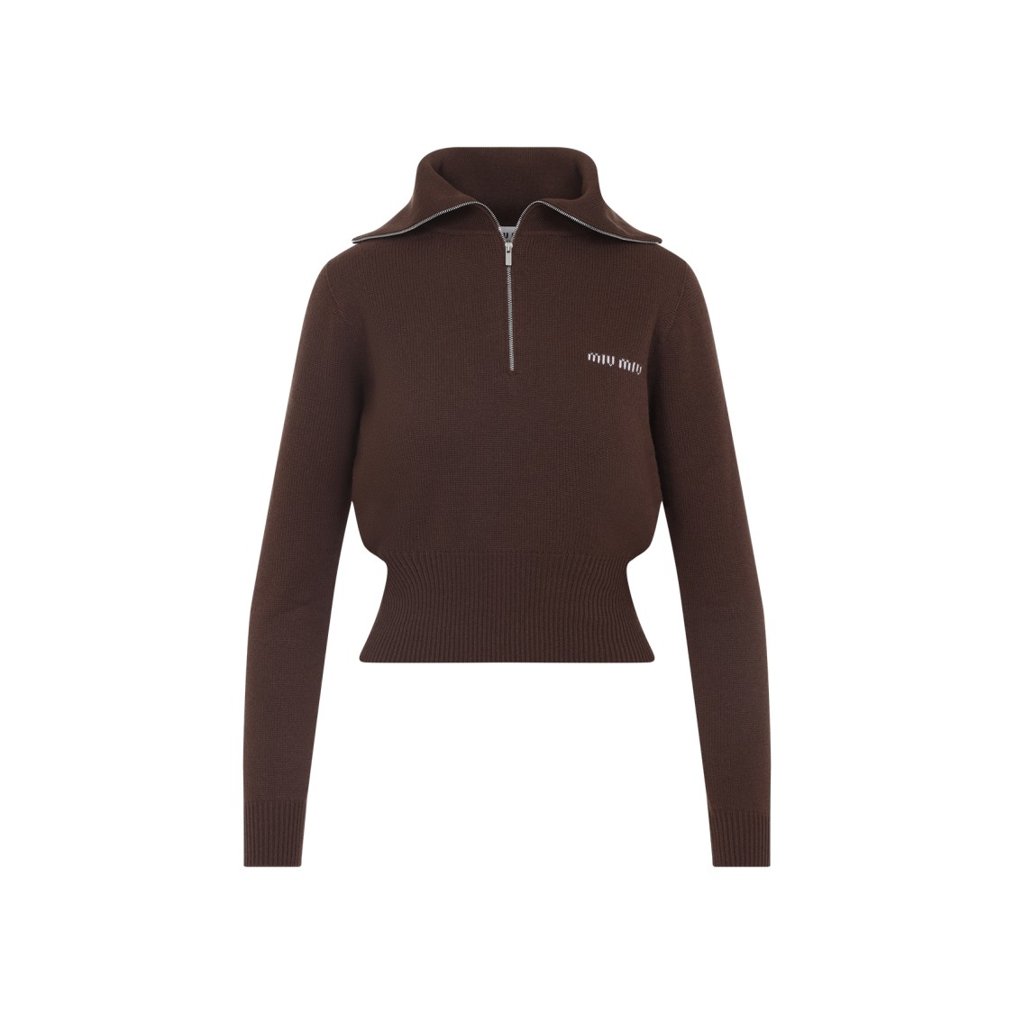 Miu Miu High Collar Half-zip Cashmere Sweater In Black