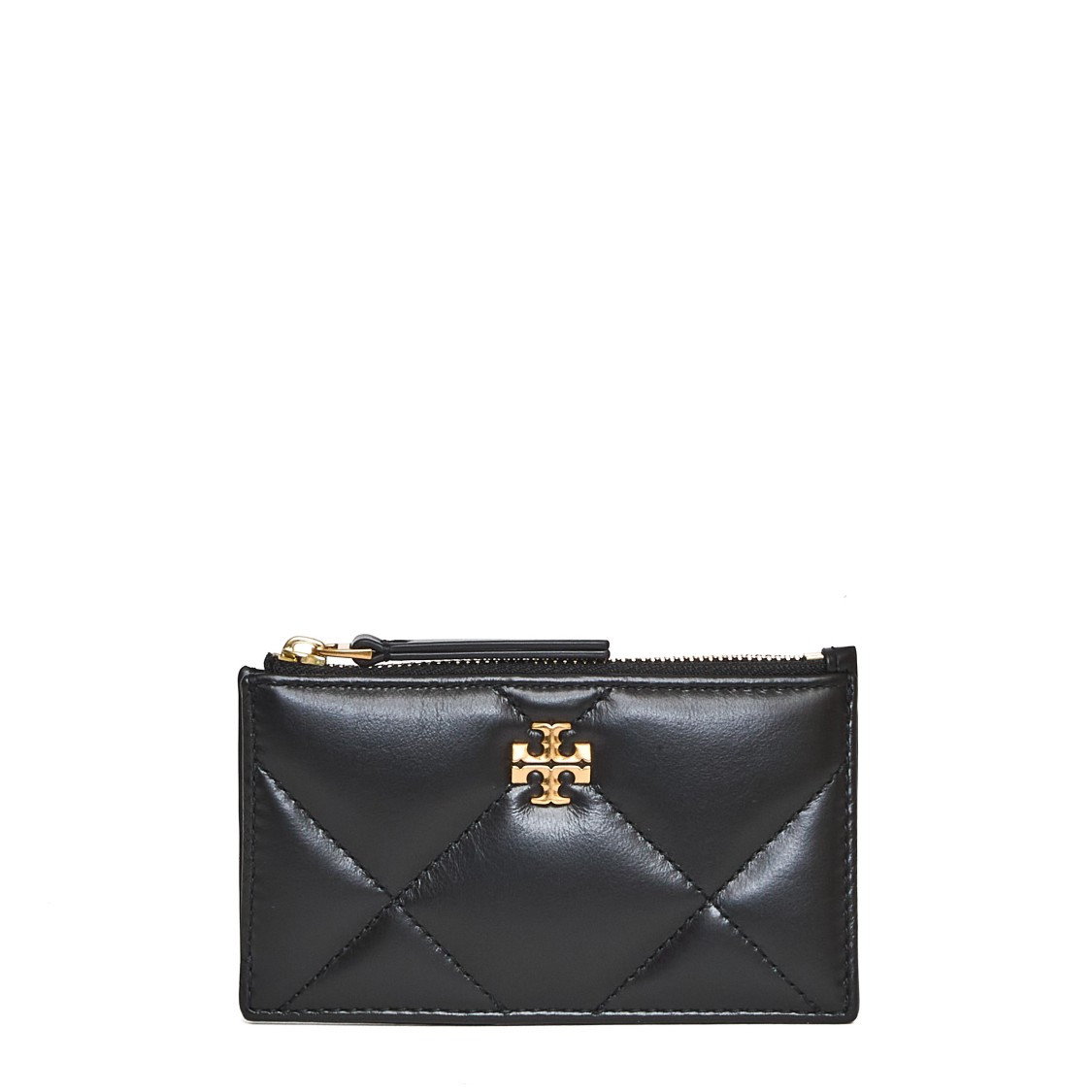 Tory Burch Black Diamond-quilted Card Holder With Double T Logo Plaque On The Front In Leather Woman