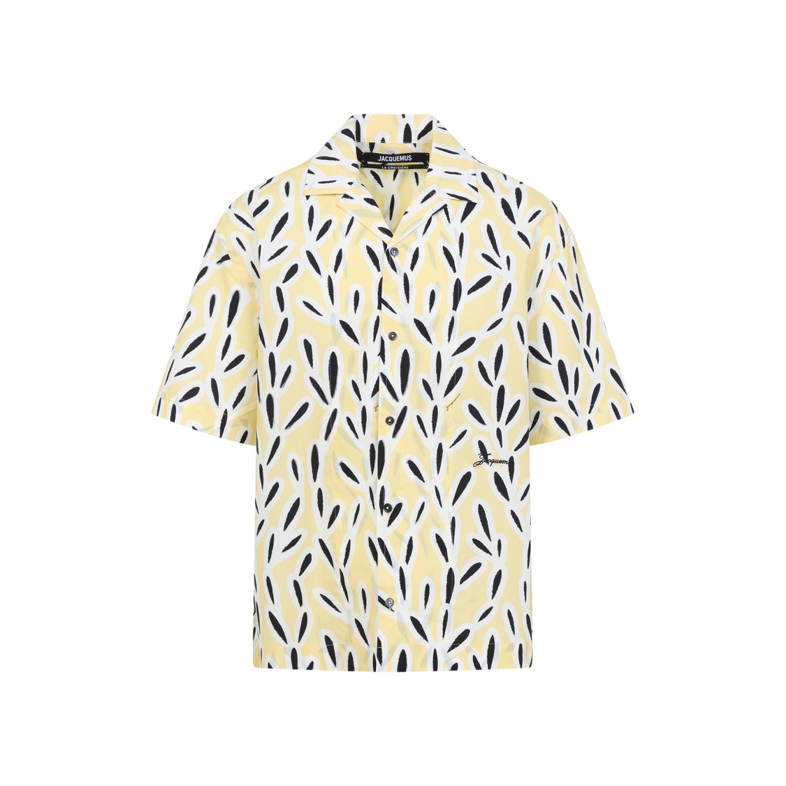 Jacquemus Yellow Cotton Jean Shirt With Playful Leaf Pattern In Yellow