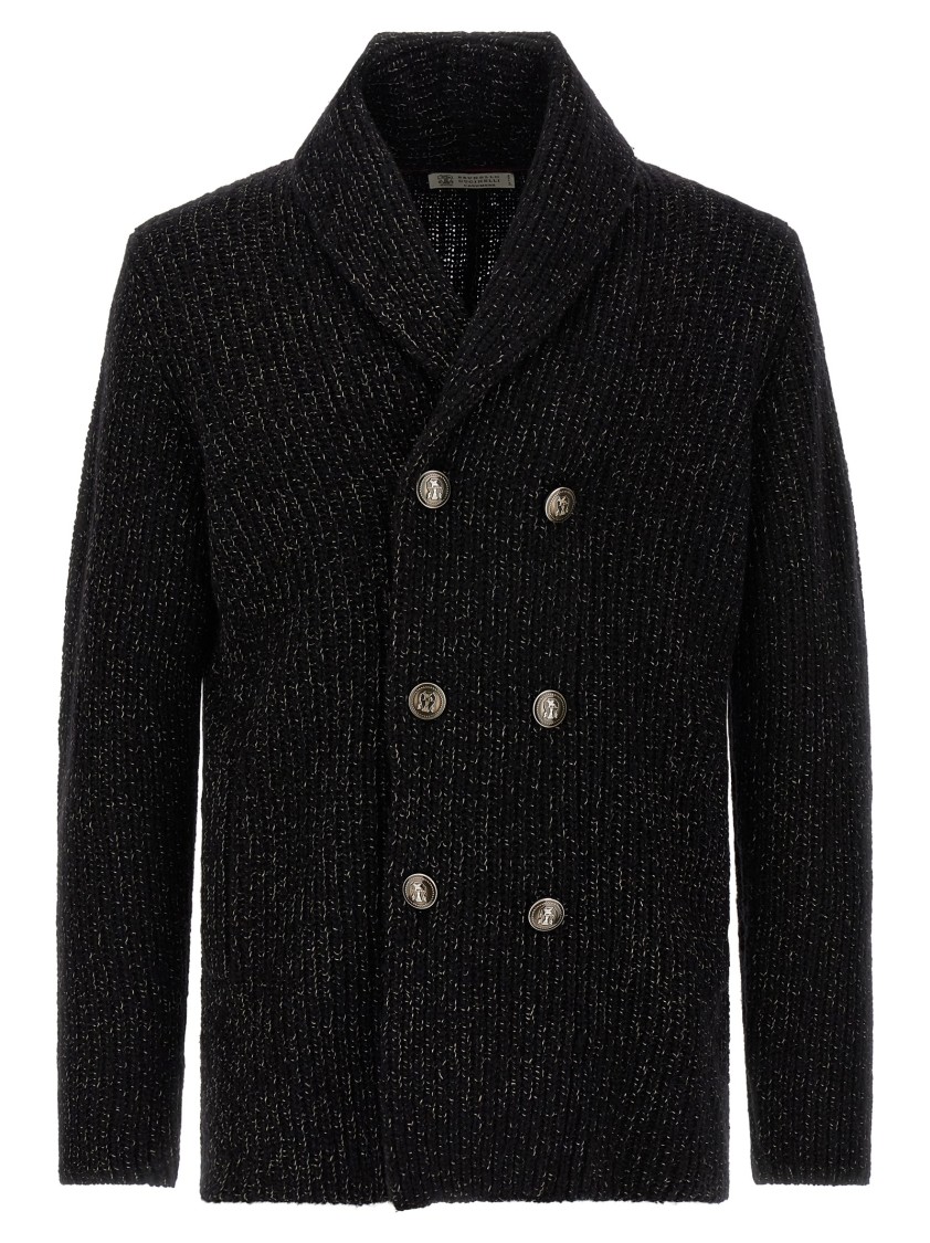 Brunello Cucinelli Double-breasted Cashmere And Silk Blend Cardigan In Black