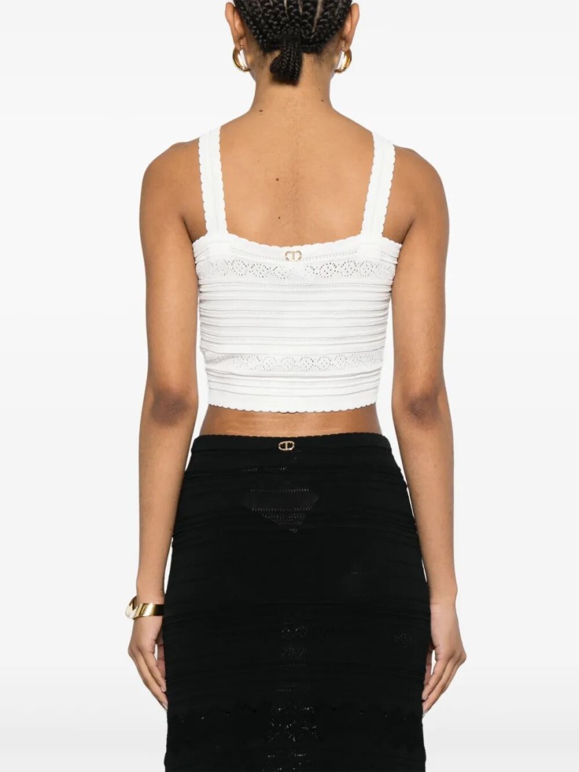 Twinset Twin-set Cropped Textured Top With Cross-front Straps In White