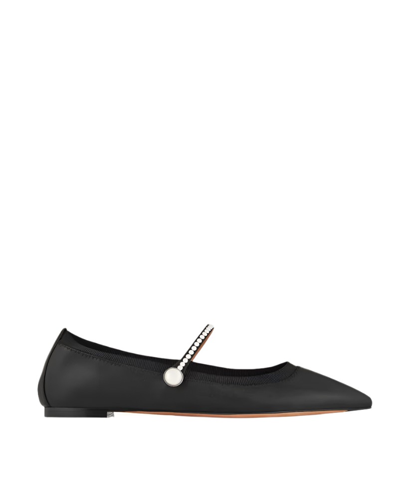Aquazzura Romy Leather Pearly Mary Jane Ballerina Flats