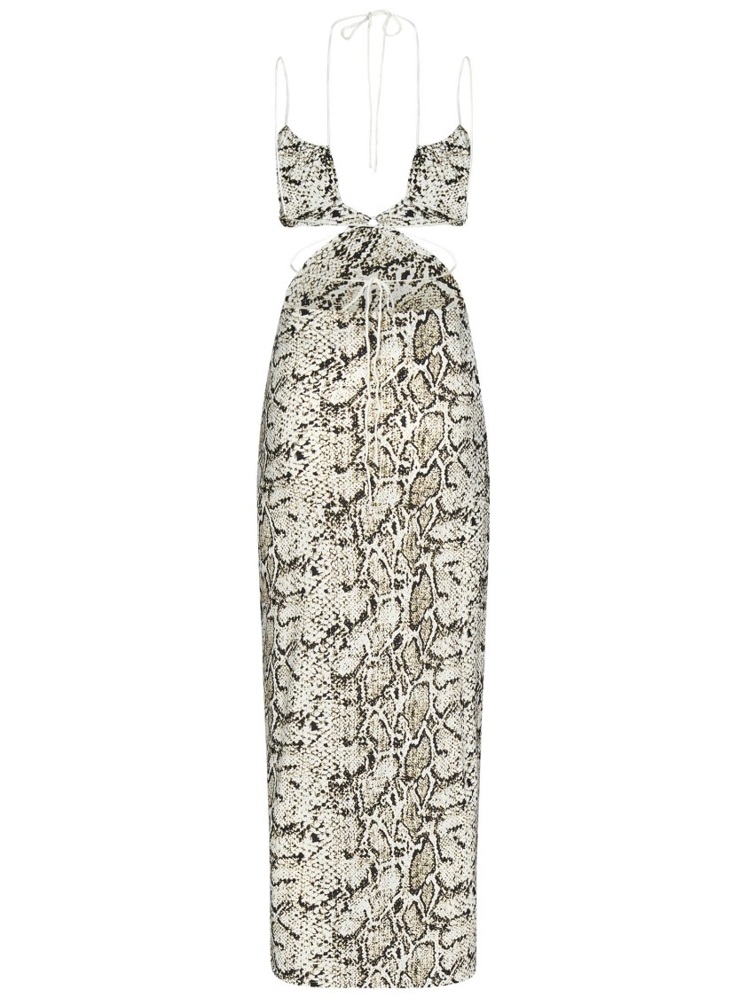 Amazuìn Amazuin Beige Python-print Midi Dress With Cut-outs