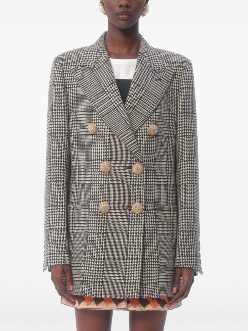 Shop Valentino Grey Double-breasted Wool Houndstooth Blazer