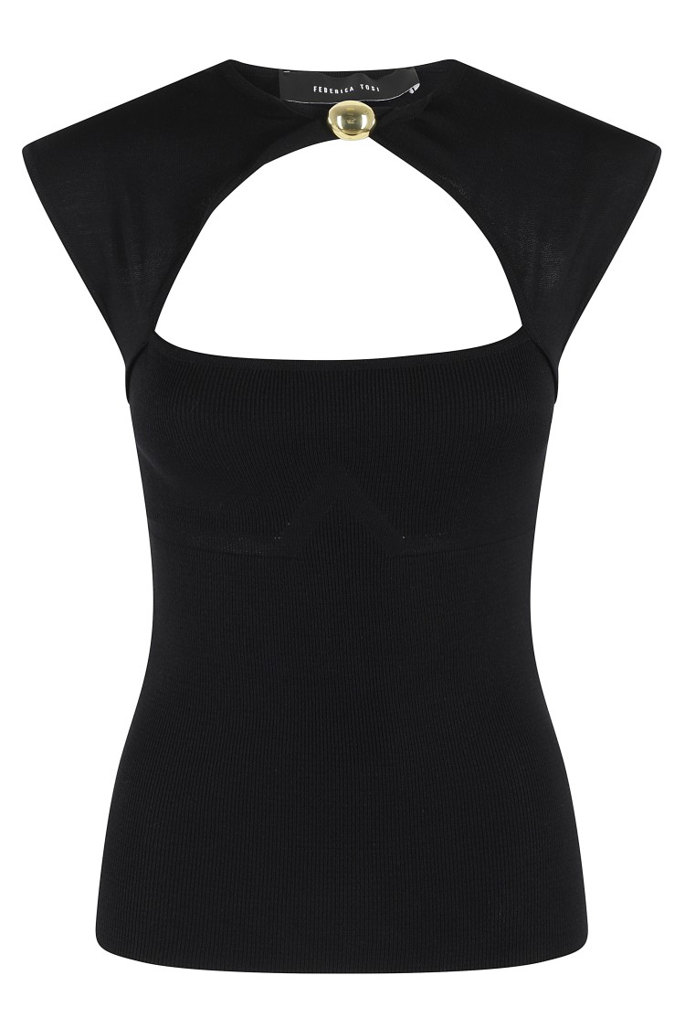 Shop Federica Tosi Fitted Top With Round Neckline In Black