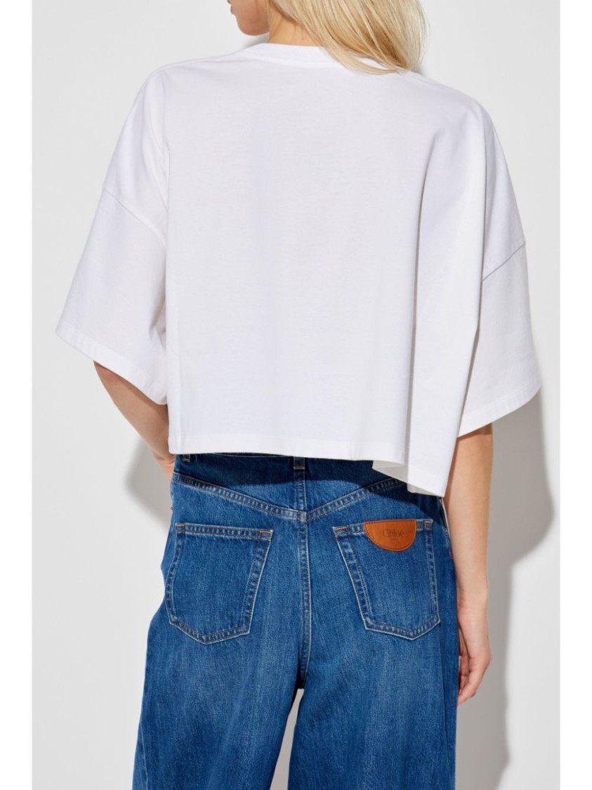 Chloé Women Cropped Boxy Logo T-shirt In Gray