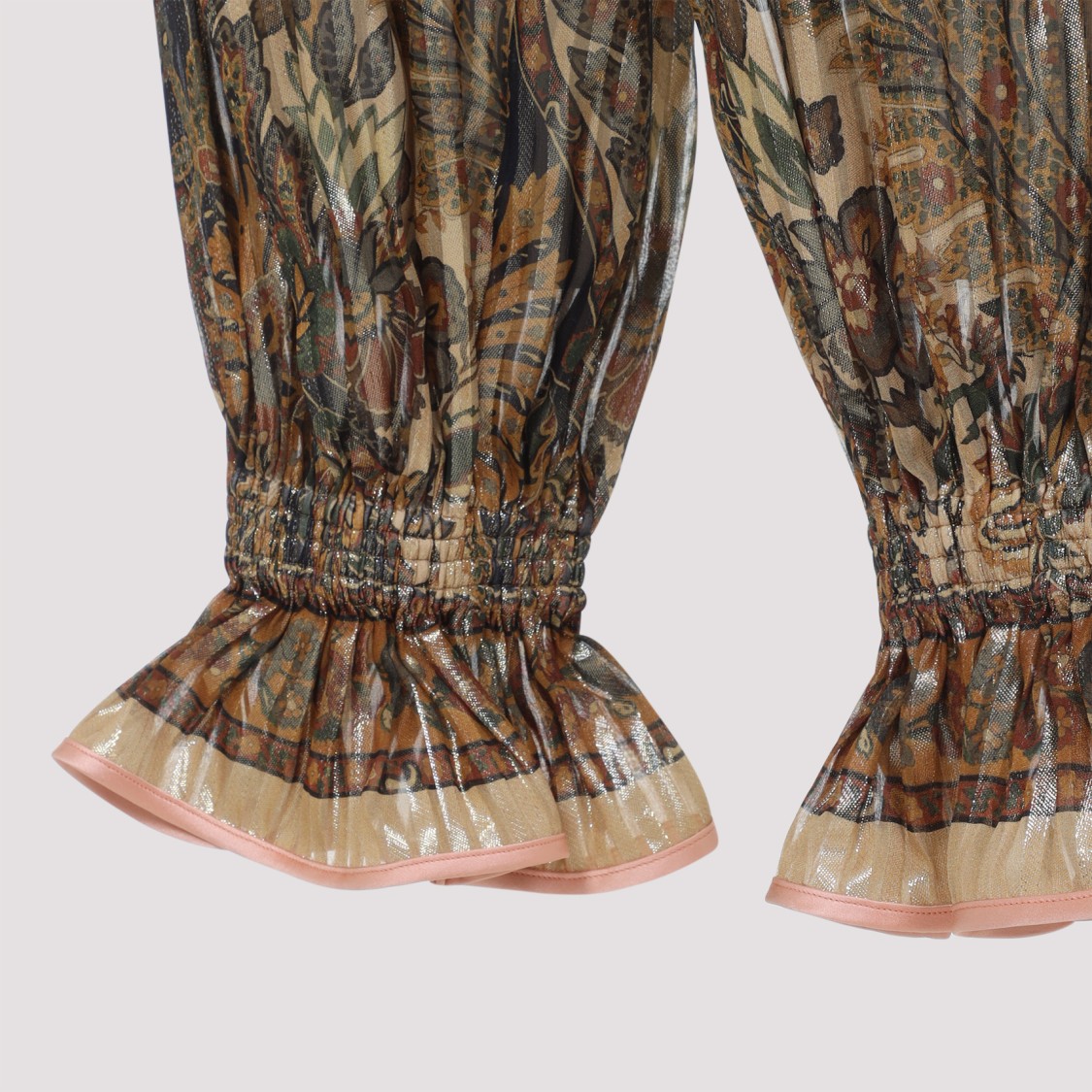 Valentino Beige Metallic Voyage Pleated Wide-leg Pants