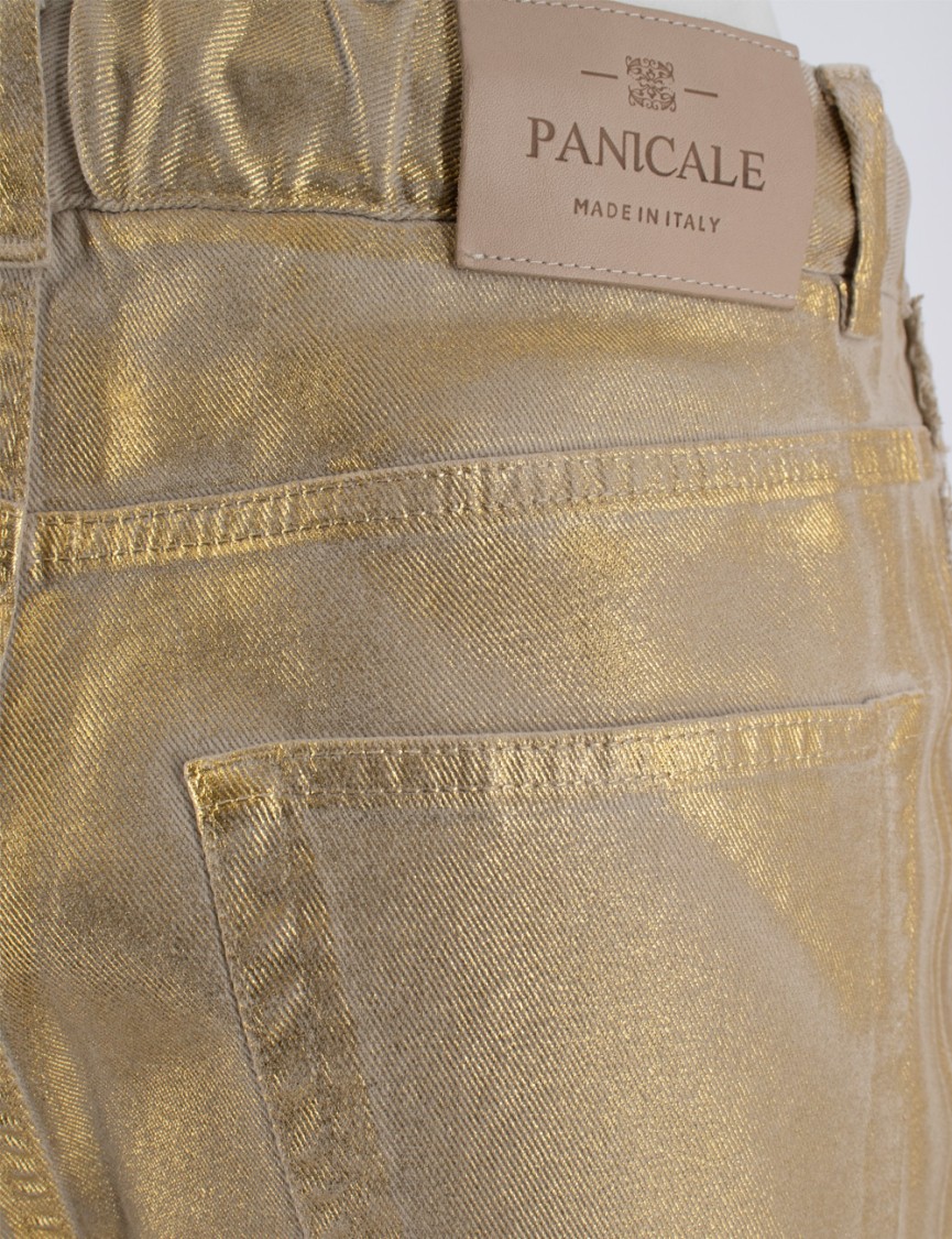 Panicale Fringe-detailed Gold Viscose Trousers With Drawstring Waist In Gold
