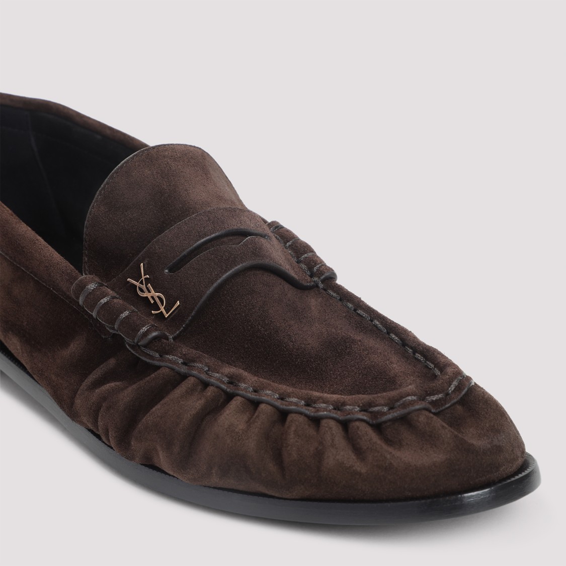Saint Laurent Cassandre-detail Suede Loafers In Brown