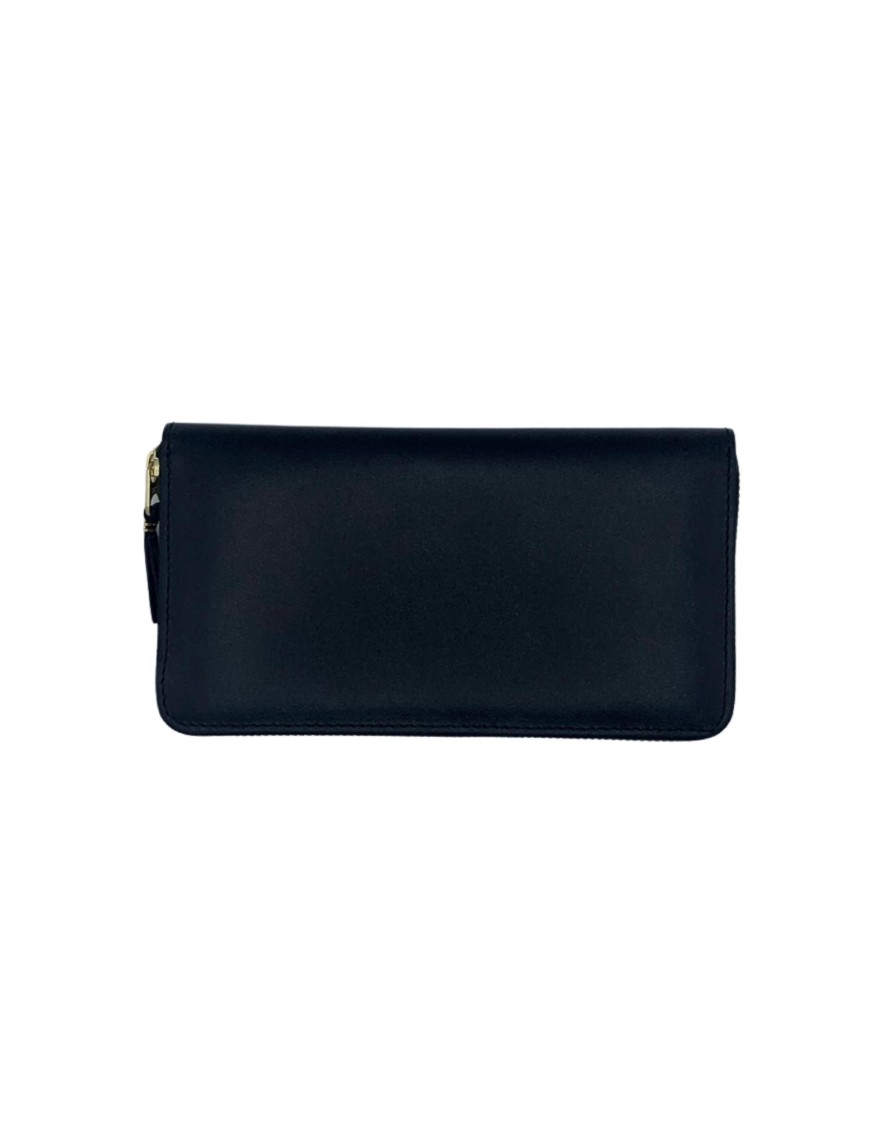 Wallet Cdg Minimalist Black Leather Big Zip Wallet In Black