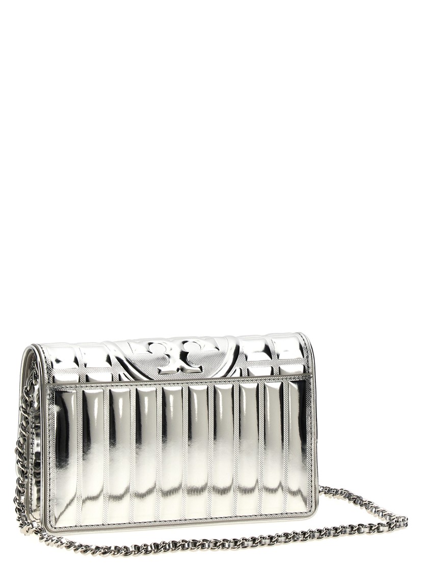 Tory Burch 'fleming Metallic Square Quilt' Wallet On Chain In Silver