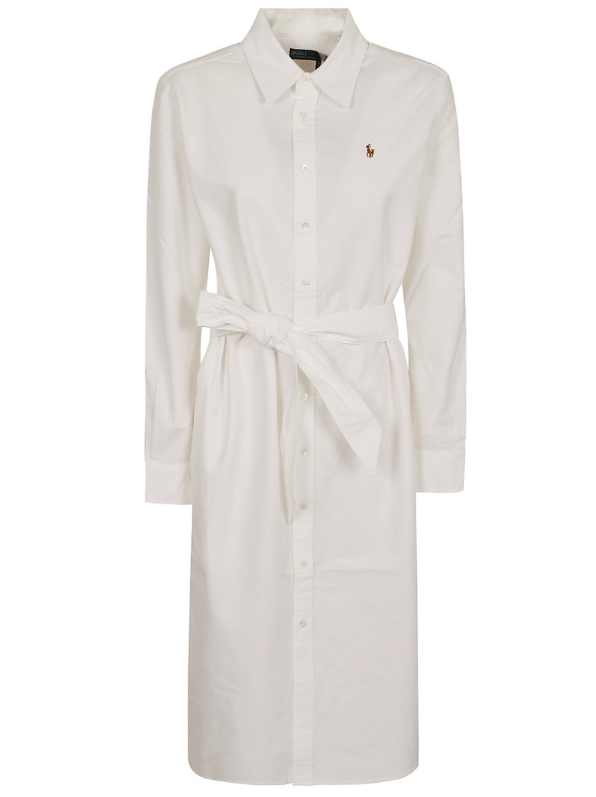 Polo Ralph Lauren Linen Shirt Dress With Long Sleeves And Waist Tie In White