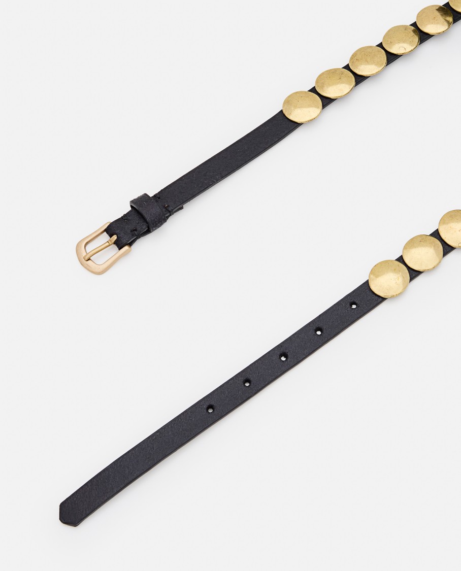 Golden Goose Belt Trinidad Thin Washed Leather Flesh Side With Studs In Black