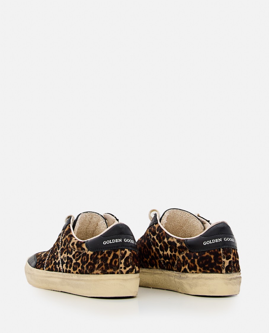 Golden Goose Soul Star Sneakers In Leopard-print Pony Skin With Black Nappa Leather Heel Tab And Inserts In Brown