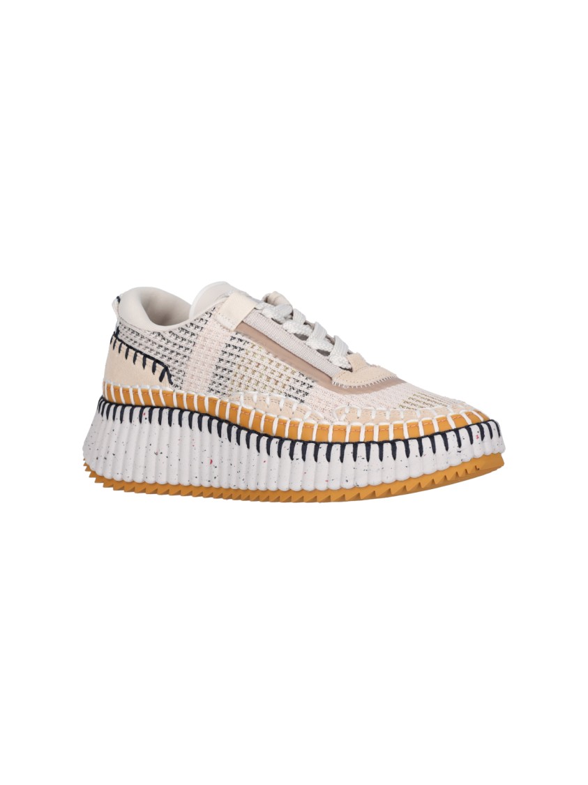 Chloé Nama Embroidered Suede And Recycled-mesh Sneakers