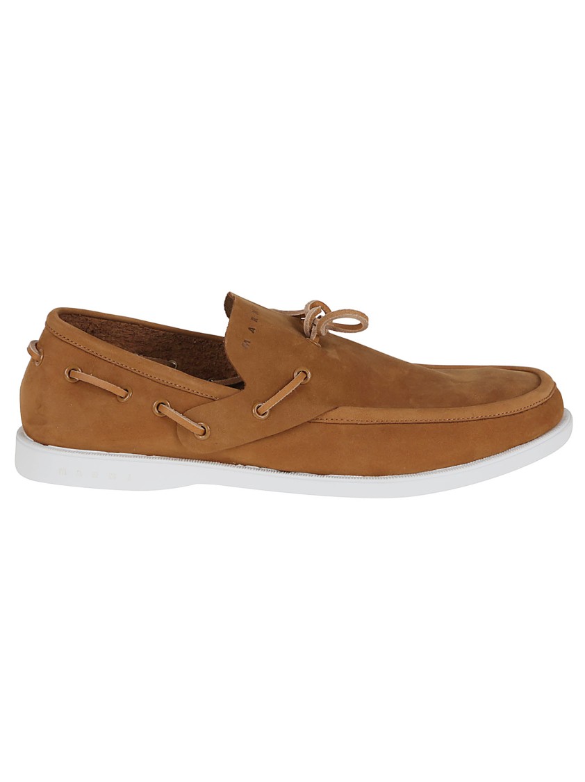 Shop Marni Brown Woven Fabric Loafers With Contrasting Sole