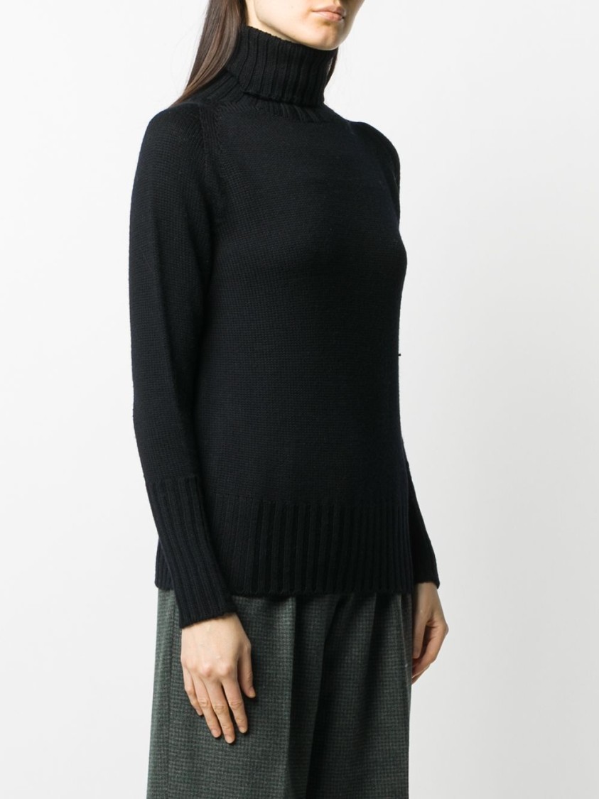 Drumohr Classic Roll Neck Sweater With Ribbed Detailing In Black