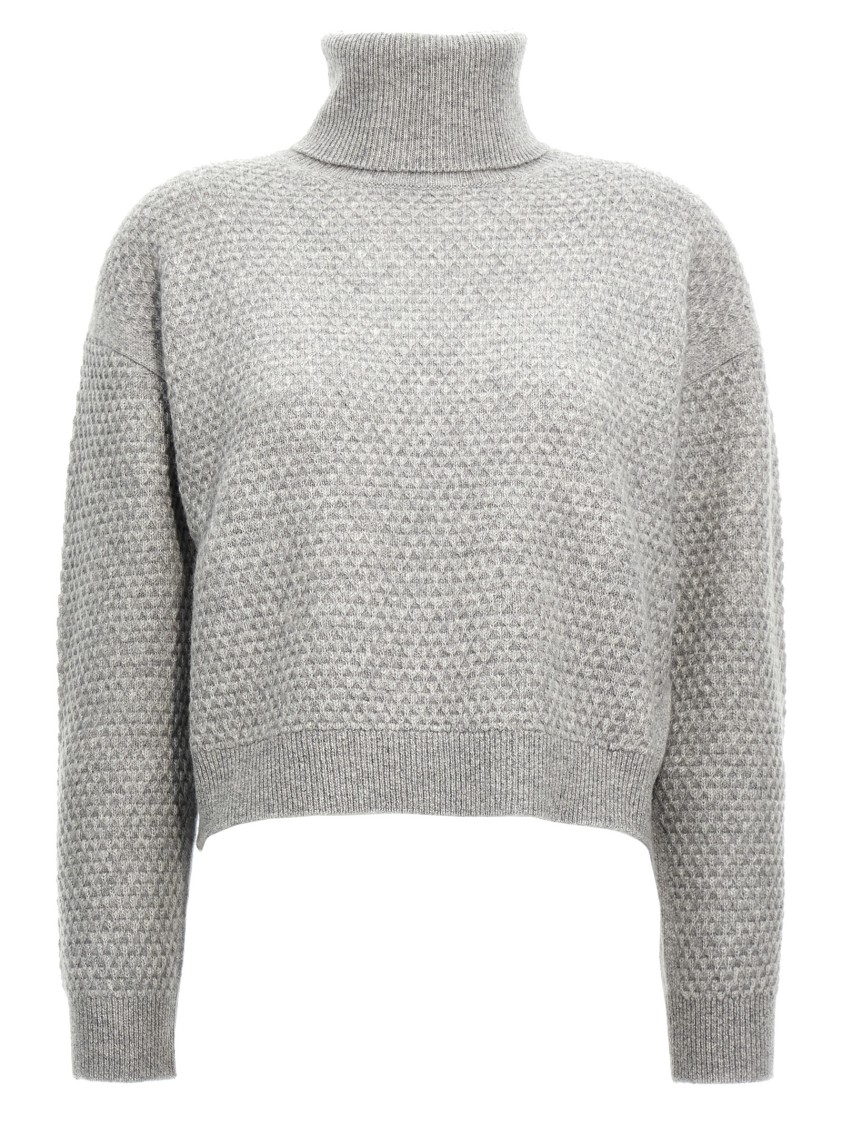 Max Mara Textured Honeycomb Knit Cashmere Sweater In Gray