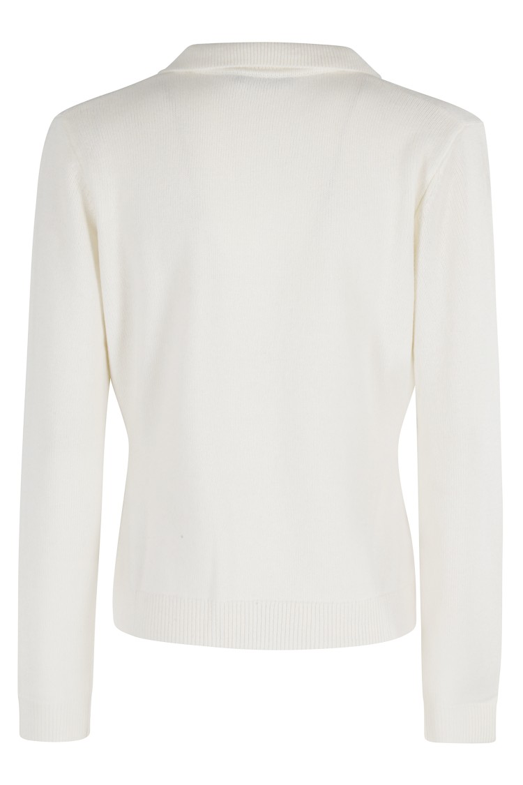 Seventy Long Sleeve Cream Polo Shirt With V-neck And Classic Collar In White