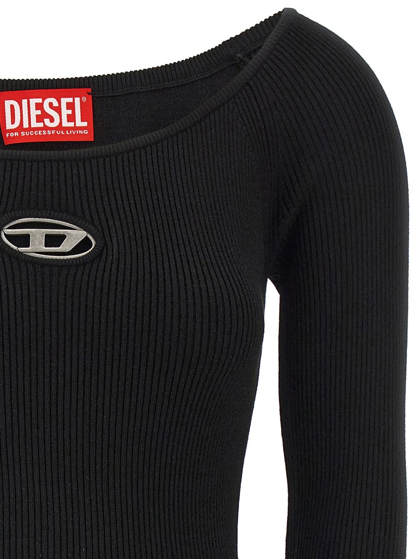 Diesel Black U Neck Dress With D-logo In Black