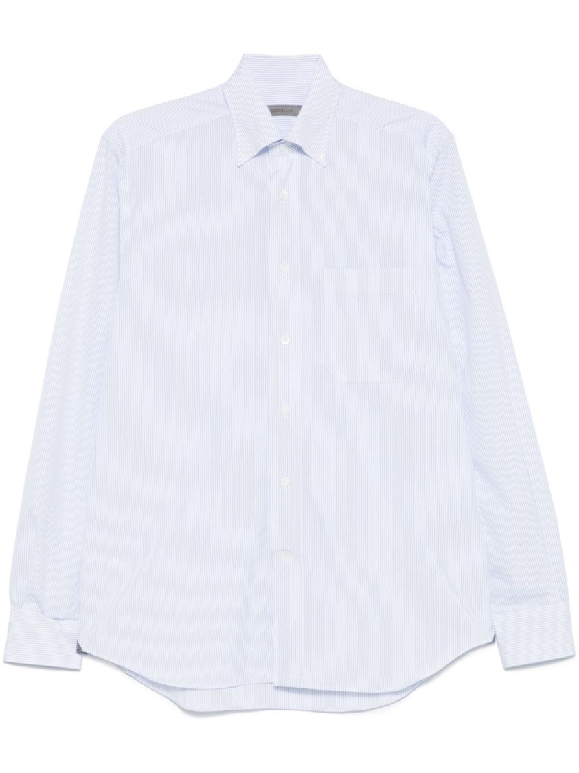 Corneliani Classic Blue Shirt With Button-down Collar In Purple