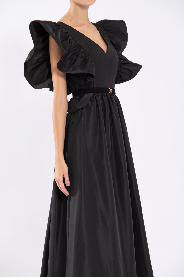 Saiid Kobeisy Taffeta Dress With Gathered Sleeves In Black