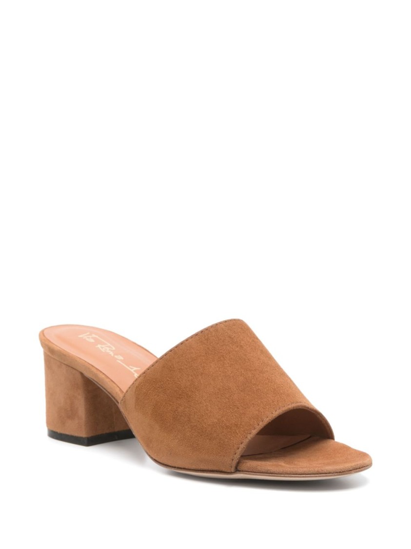 VIA ROMA 15 VIA ROMA 15 OPEN-TOE SUEDE MULES WITH MID BLOCK HEEL