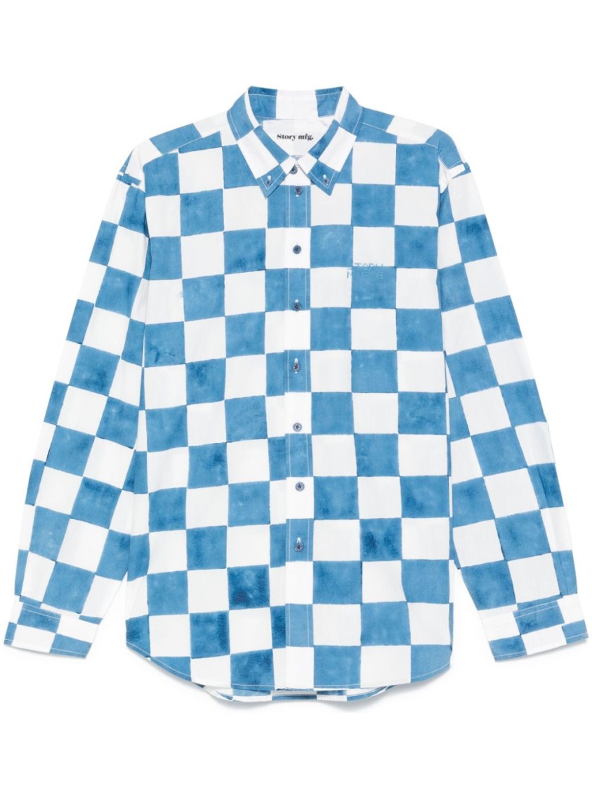 Story Mfg. Story Mfg Front Button Casual Shirt With Checkered Pattern In Blue