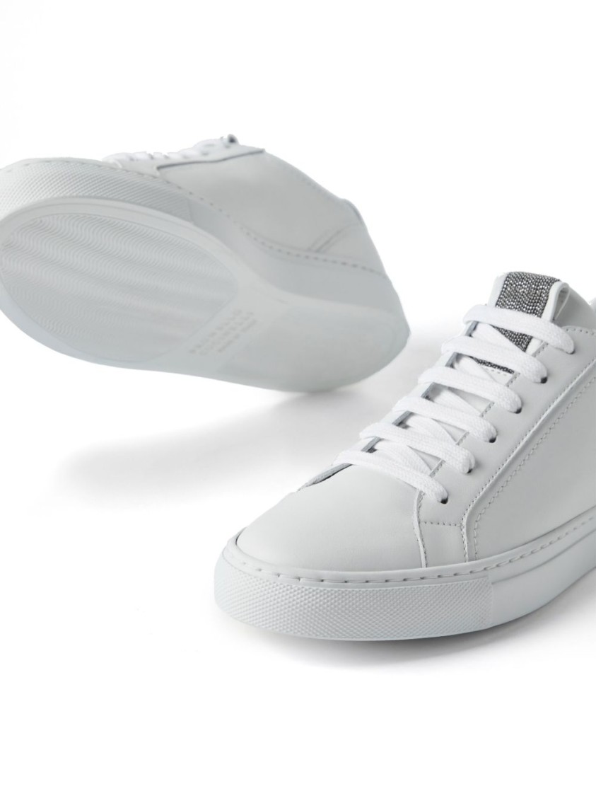 スニーカー Brunello Cucinelli Signature Monili White Calf Leather Monili leather sneakers in white - Brunello Cucinelli