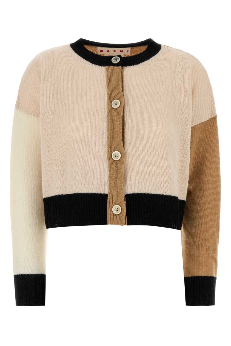Marni Multicolor Cashmere Oversize Cardigan In White