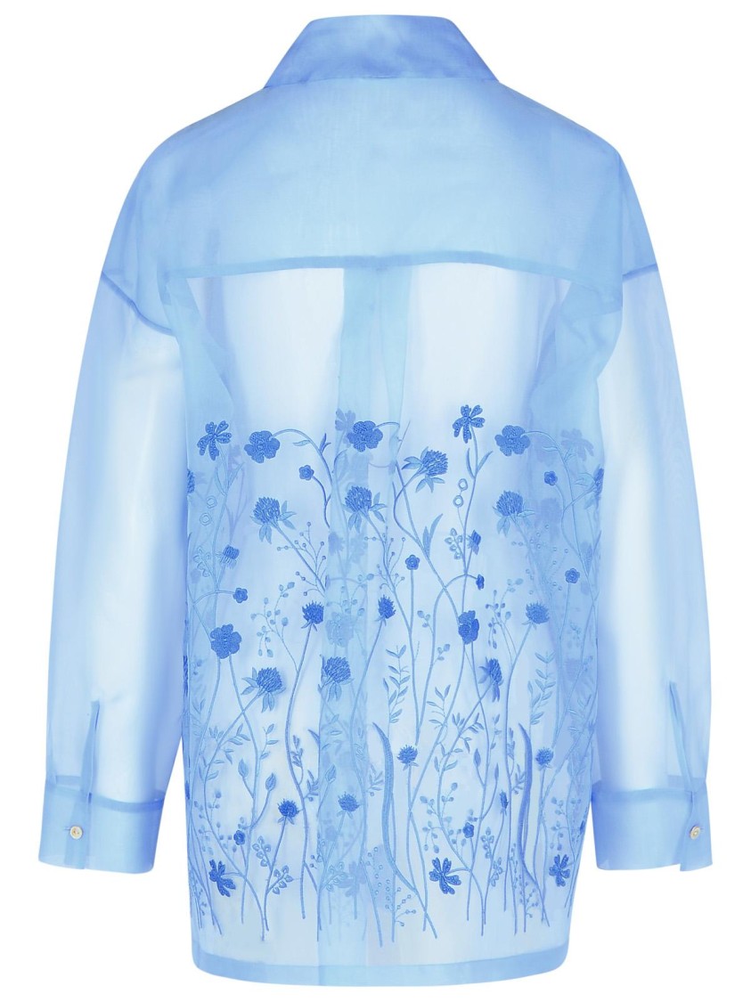 P.a.r.o.s.h Fiori Light Blue Silk Shirt In Blue