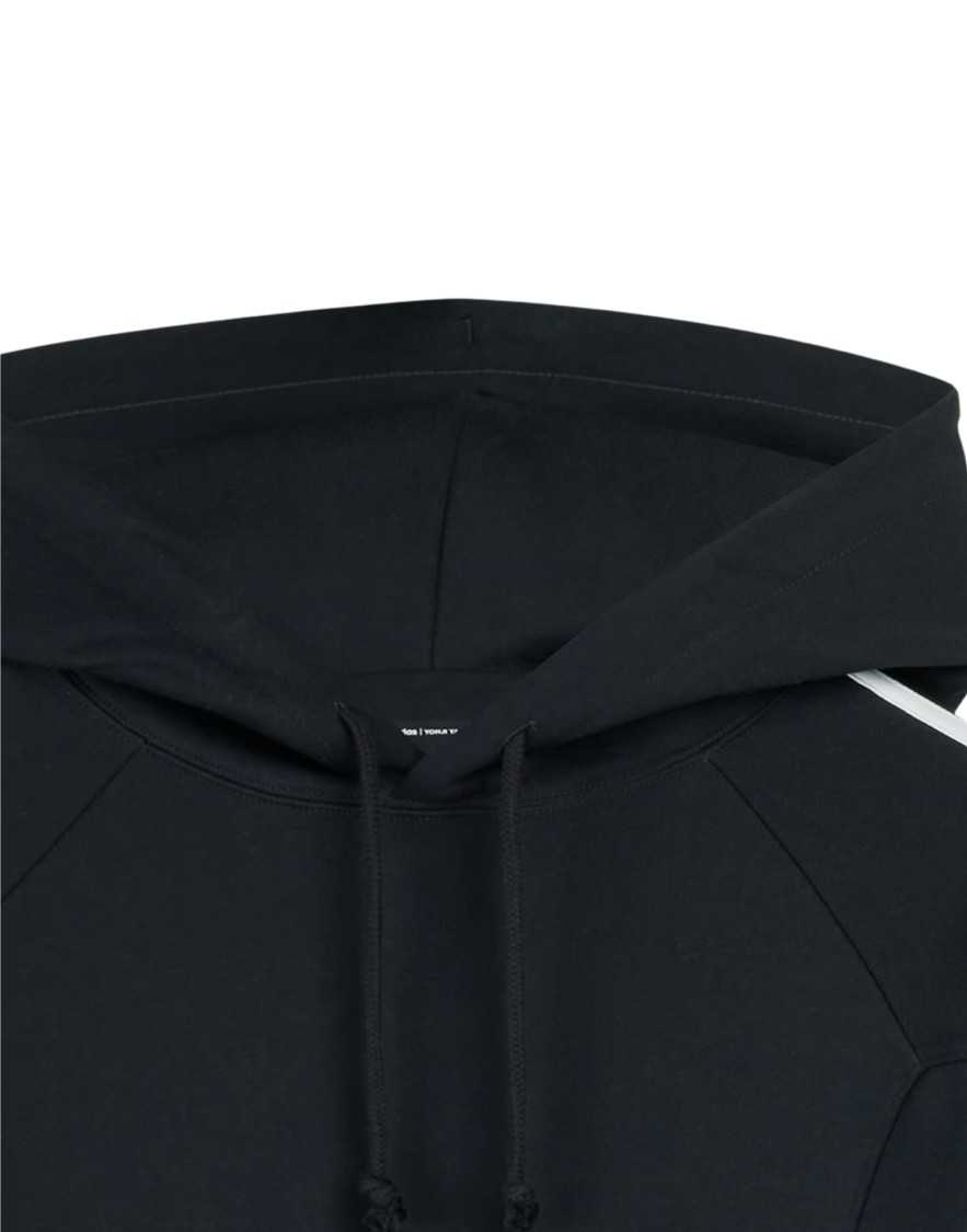 Y-3 Relaxed Fit Black Hoodie With Contrasting Stripes In Black