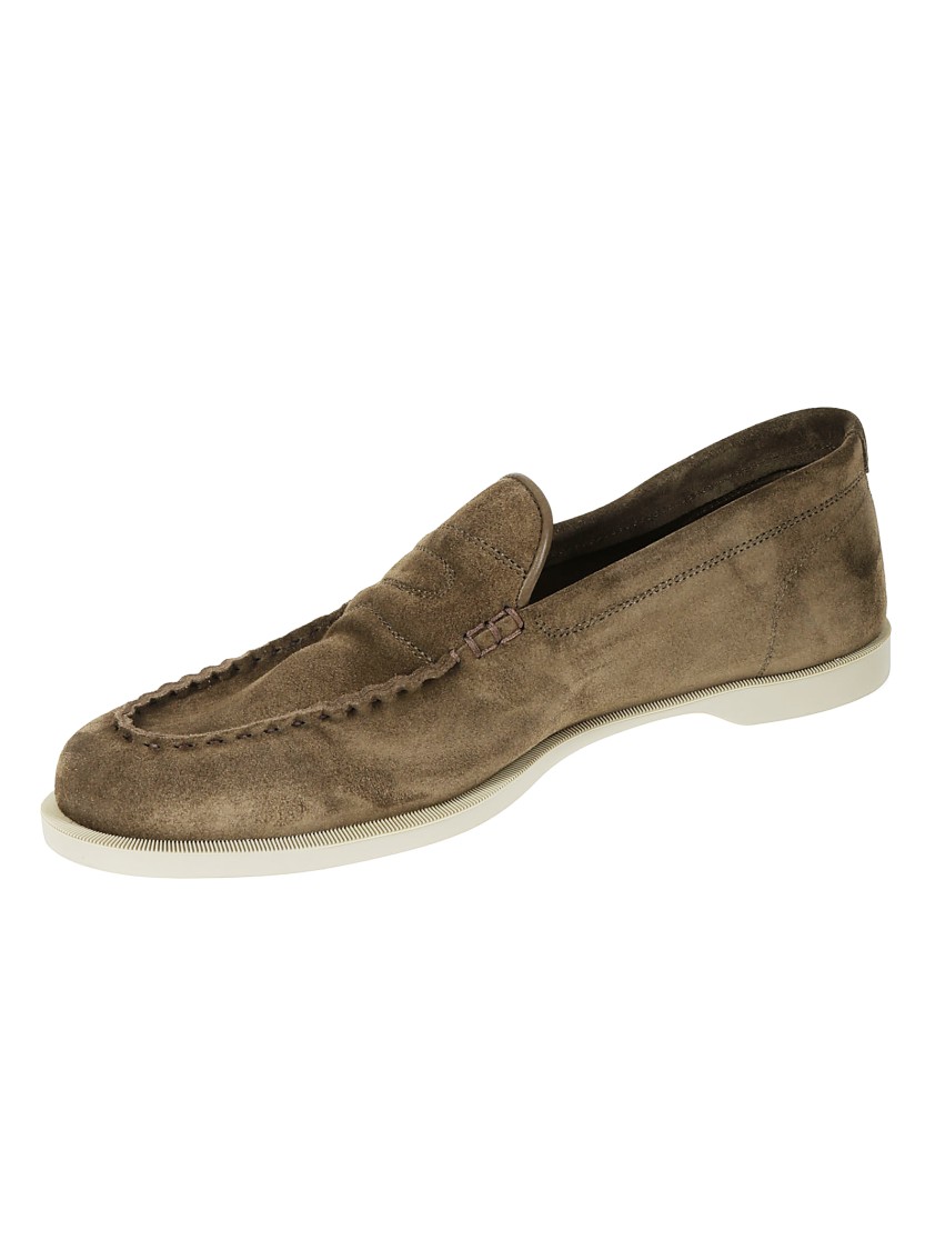 John Lobb Brown Suede Slip-on Loafers In Grey