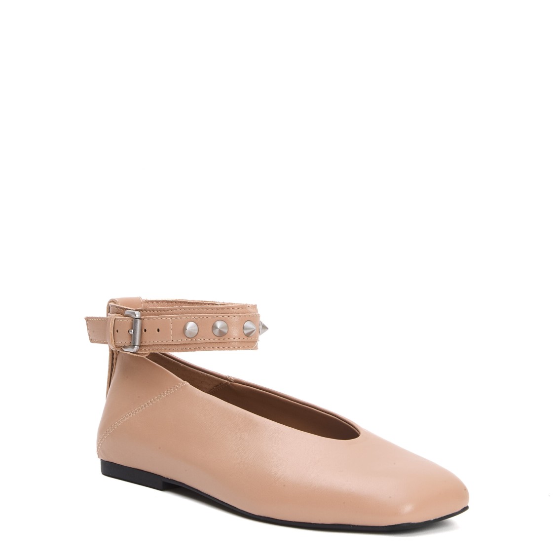 Ash Beige Leather Ballerina Ankle Strap In Neutrals