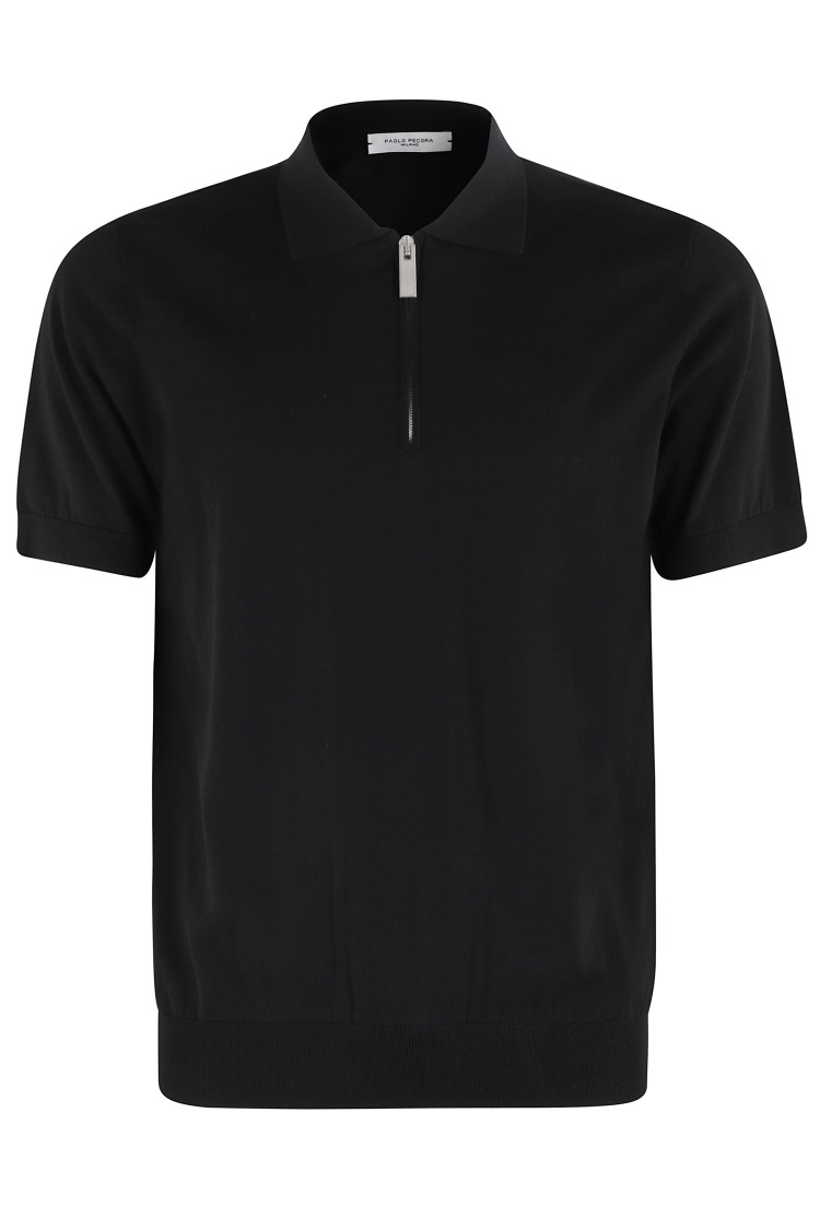 Shop Paolo Pecora Polo Shirt With Zip Collar And Ribbed Trims In Black